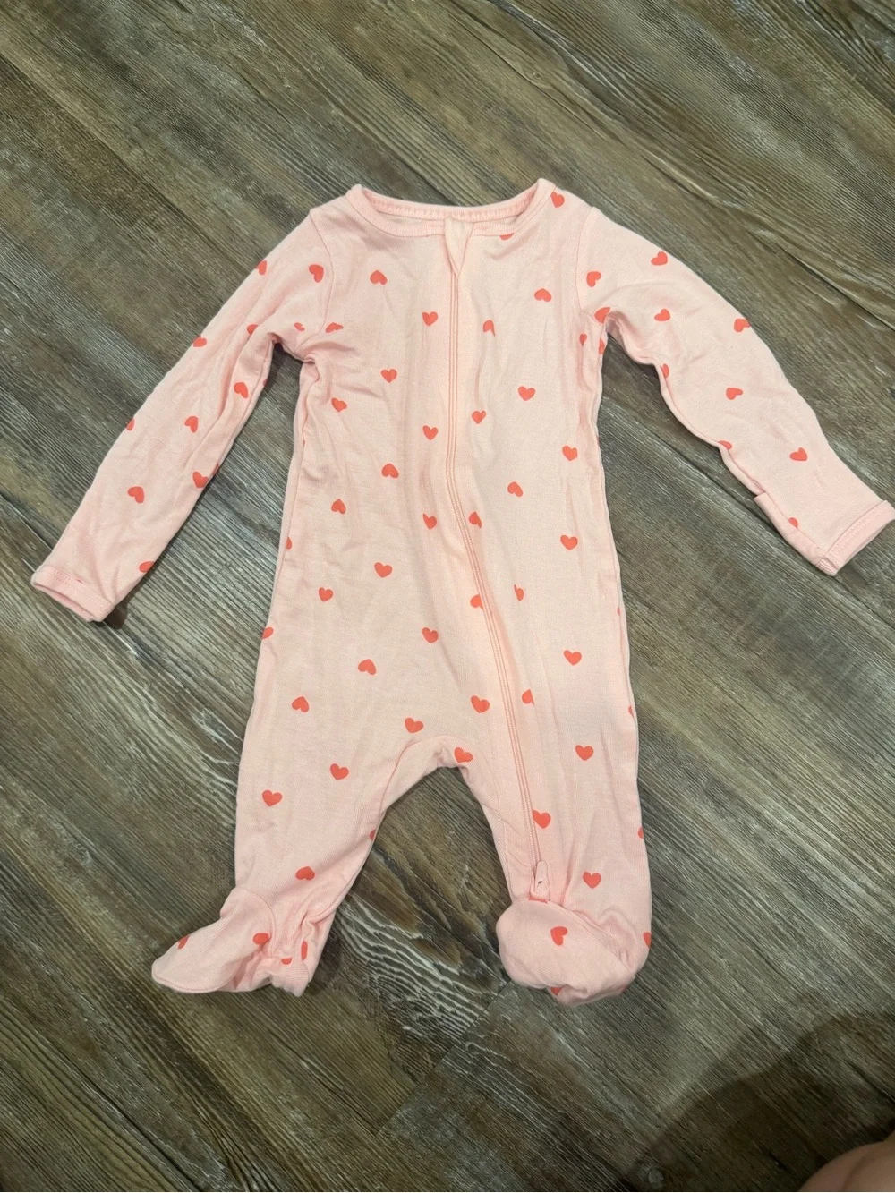 Pink Heart-Print Baby One-Piece Footed Pajamas